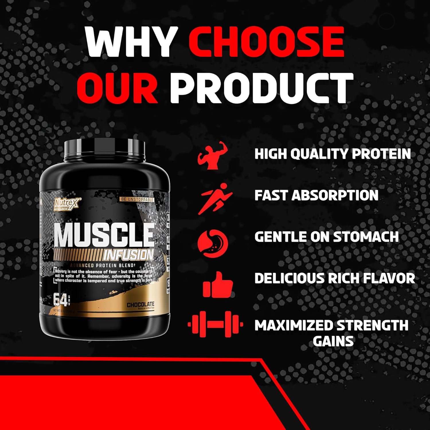 Nutrex Muscle Infusion Whey Protein, Chocolate, 5 lb - 65 porciones - Imagen 3