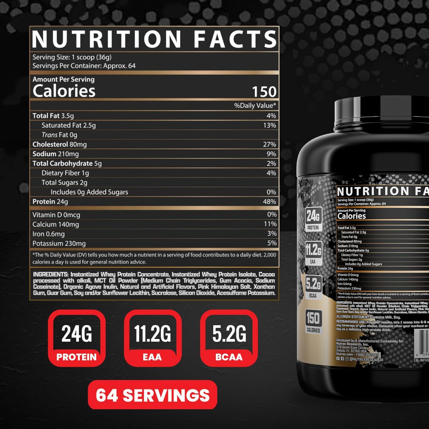 Nutrex Muscle Infusion Whey Protein, Chocolate, 5 lb - 65 porciones - Imagen 4