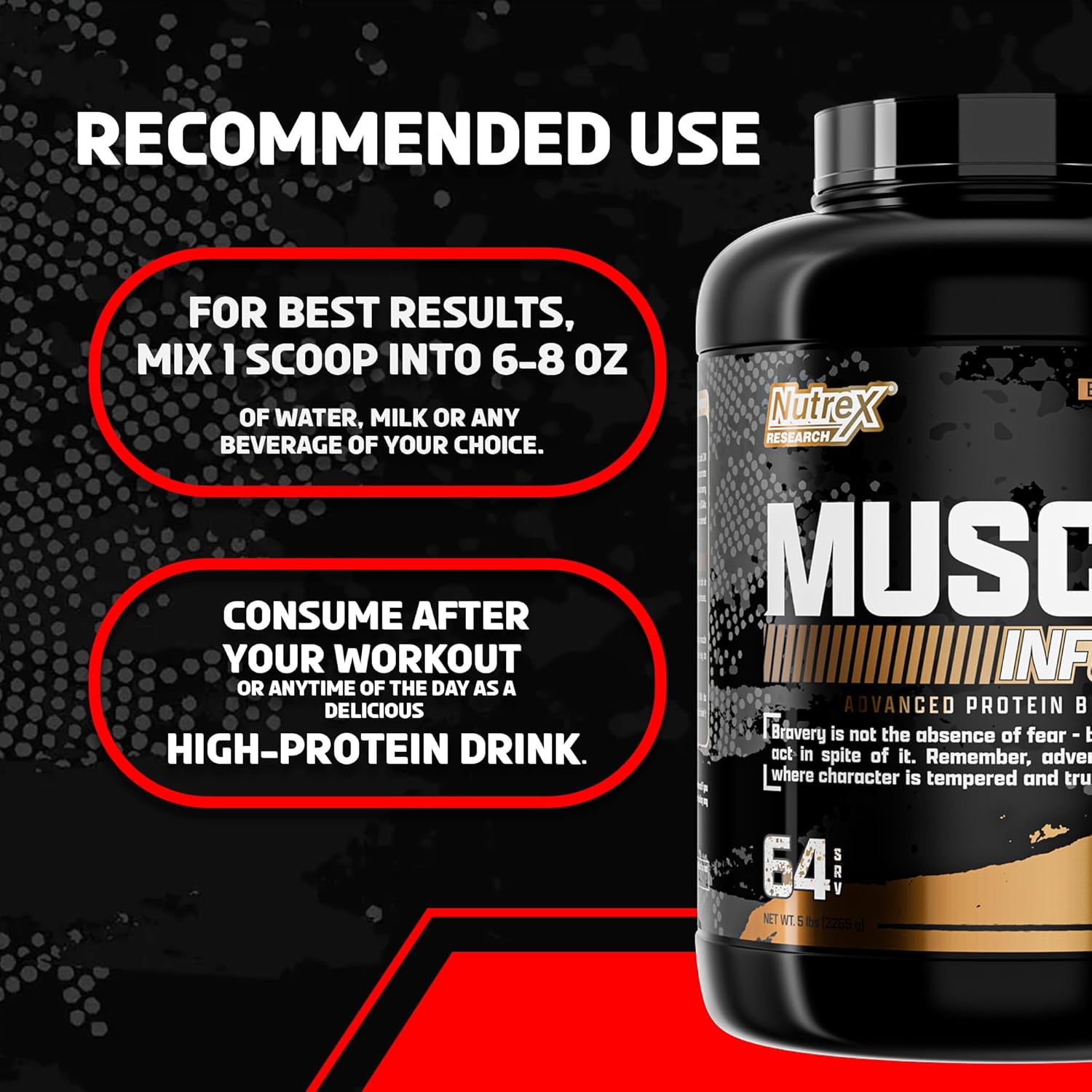 Nutrex Muscle Infusion Whey Protein, Chocolate, 5 lb - 65 porciones - Imagen 2